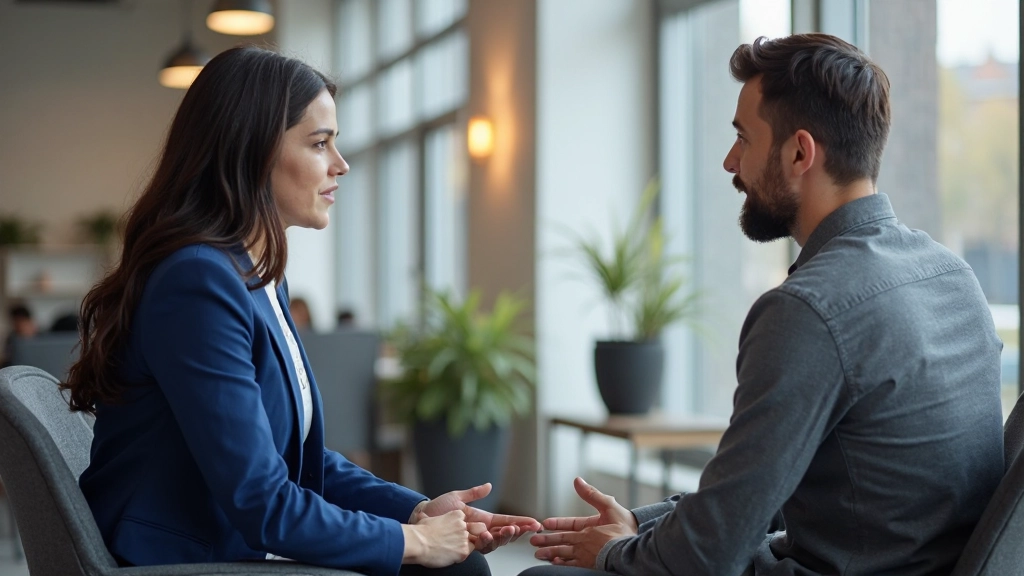 Professionele foto van twee zakenmensen die samen communiceren in een modern kantoor