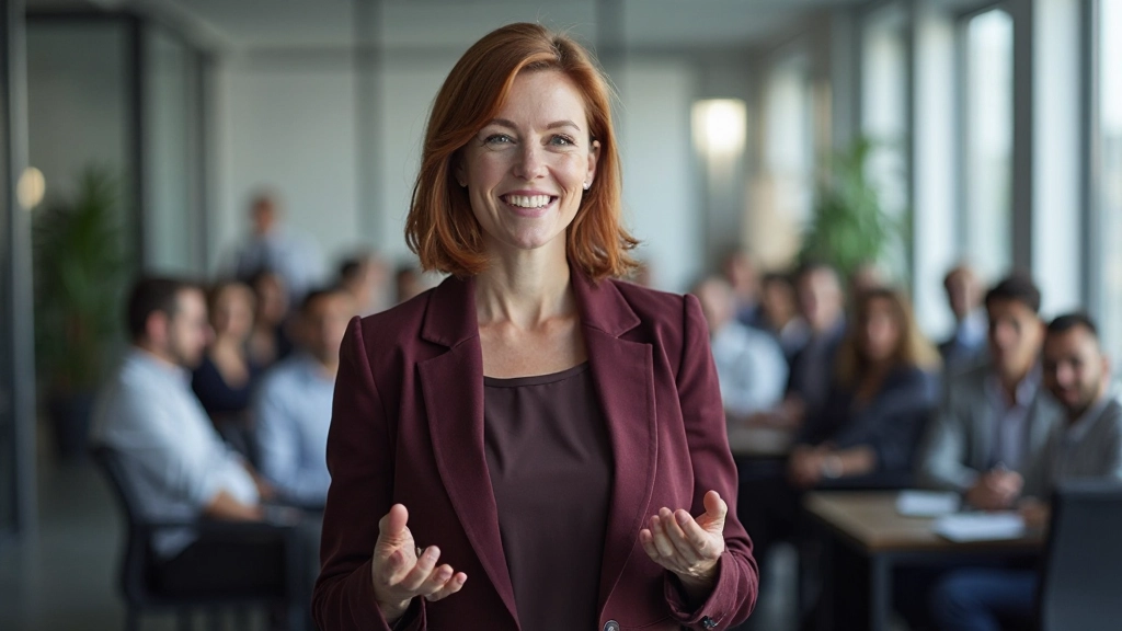 Zelfverzekerde leider die presenteert voor een professioneel publiek in een conferentiezaal