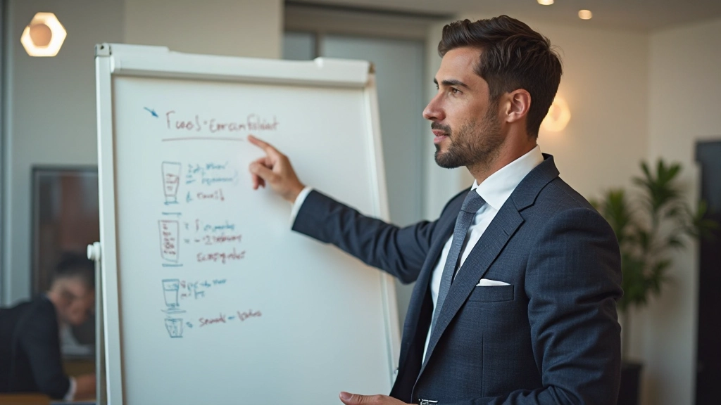 Professionele zakenman presenteert ideeën met zelfvertrouwen voor zijn team