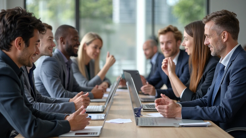 Diverse groep professionals met verschillende persoonlijkheidstypes in werkoverleg